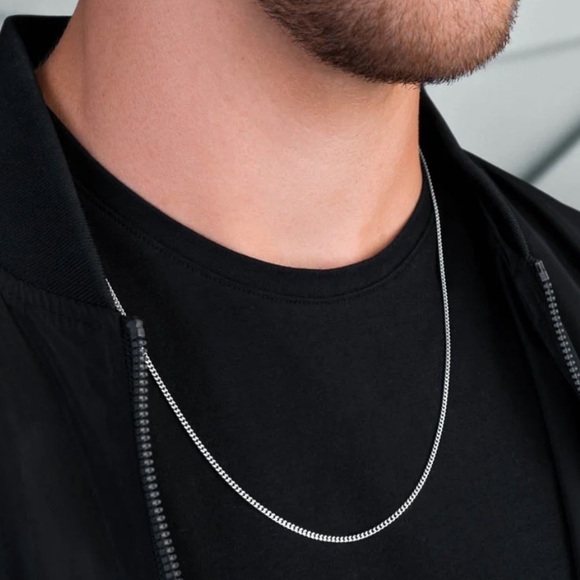 New Classic 925 Sterling Silver Thin Cuban Chain Necklace 2mm Simple Chain - Picture 1 of 7